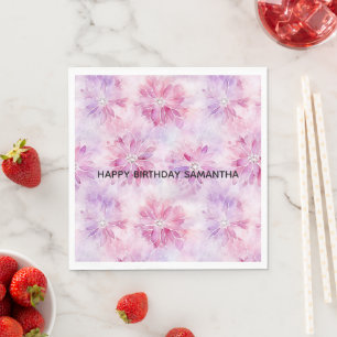 Girly Blush Roze Chic Lavendel Bloemen Verjaardag Servet