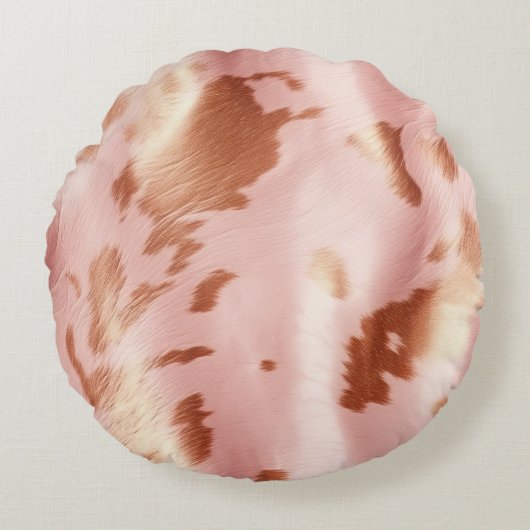 Girly Blush Roze Crème Bruin Koeienhuid Rond Kussen (Voorkant)