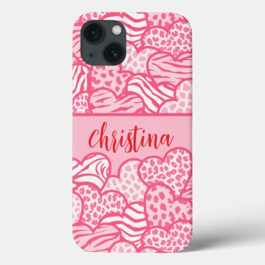 Girly Blush Roze Cute Dierenprint Harten Naam Case-Mate iPhone Case (Achterkant)