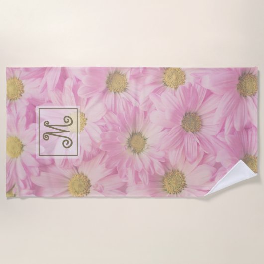 Girly Blush Roze Daisies Custom Monogram Strandlaken (Voorkant)