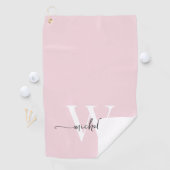 Girly Blush Roze Elegant Monogram Naam Script Golfhanddoek (Insitu)