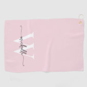 Girly Blush Roze Elegant Monogram Naam Script Golfhanddoek (Horizontaal)