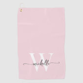 Girly Blush Roze Elegant Monogram Naam Script Golfhanddoek (Voorkant)