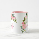 Girly Blush Roze en Witte Rozen Naam Monogram Mok (Midden)