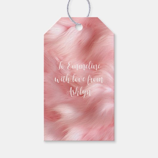 Girly Blush Roze Faux Bont Wrapping Papier Cadeaulabel (Voorkant)