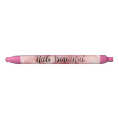 Girly Blush Roze Faux Bont Wrapping Papier Zwarte Inkt Pen (Voorkant)