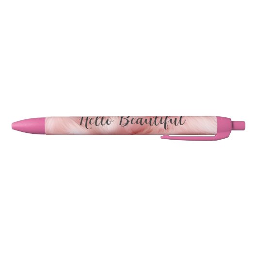 Girly Blush Roze Faux Bont Wrapping Papier Zwarte Inkt Pen (Bodem)