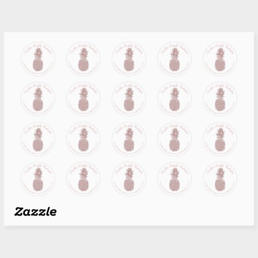 Girly Blush Roze Glitter Ananas Adres Ronde Sticker (Vel)