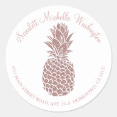 Girly Blush Roze Glitter Ananas Adres Ronde Sticker (Voorkant)