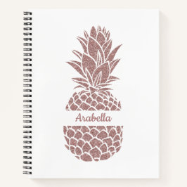 Girly Blush Roze Glitter Ananas Naam Patroon Notitieboek