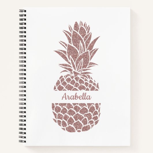 Girly Blush Roze Glitter Ananas Naam Patroon Notitieboek (Voorkant)