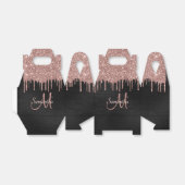 Girly Blush Roze Glitter Zwart Monogram Naam Favor Bedankdoosjes (Uitgevouwen)