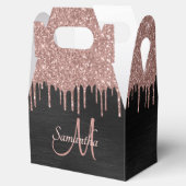 Girly Blush Roze Glitter Zwart Monogram Naam Favor Bedankdoosjes (Geopend)