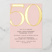 Girly Blush Roze & Goud | 50e verjaardag van vrouw Folie Uitnodiging (Voorkant)