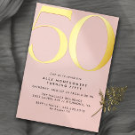 Girly Blush Roze & Goud | 50e verjaardag van vrouw Folie Uitnodiging<br><div class="desc">Moderne 50ste verjaardagsuitnodigingen met een grote kop "50" in echte metallic folie. De gegevens van uw evenement worden hieronder in mat zwart lettertype afgedrukt. Gouden folie accenten op een lichtroze achtergrond. (Achtergrondkleuren kunnen worden gewijzigd met het ontwerpgereedschap. U kunt ook het type metalen folie wijzigen.)</div>