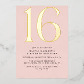 Girly Blush Roze & Goud | Glam Sweet 16e verjaarda Folie Uitnodiging (Voorkant)