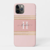 Girly Blush Roze Goud Monogram Streep Case-Mate iPhone Case (Achterkant)