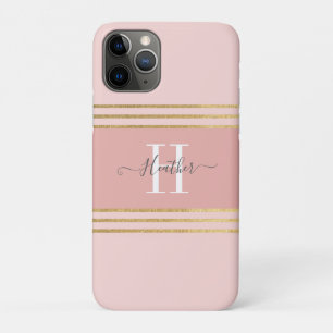 Girly Blush Roze Goud Monogram Streep Case-Mate iPhone Case
