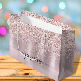Girly Blush Roze Gouden Glitter Monogram Naam Scri Groot Cadeauzakje
