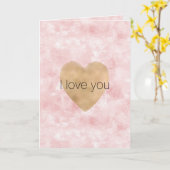 Girly Blush Roze Gouden Hart Kaart (Gele Bloem)