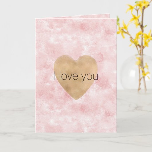 Girly Blush Roze Gouden Hart Kaart (Gele Bloem)