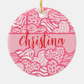 Girly Blush Roze Grappige Dierenprint Harten Naam Keramisch Ornament (Achterkant)