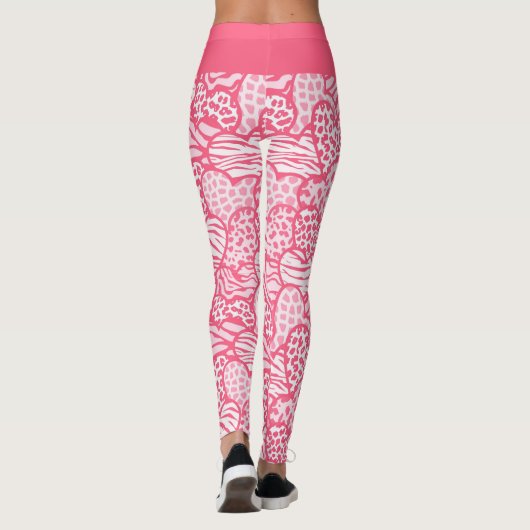 Girly Blush Roze Grappige Dierenprint Harten Naam Leggings (Achterkant)