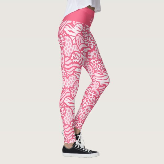 Girly Blush Roze Grappige Dierenprint Harten Naam Leggings (Rechts)