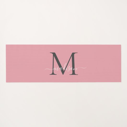 Girly Blush Roze Grijs Monogram Elegant Script Yogamat (Achterkant (horizontaal))