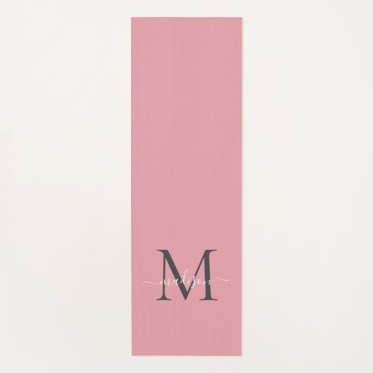 Girly Blush Roze Grijs Monogram Elegant Script Yogamat (Voorkant)