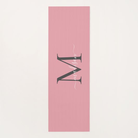 Girly Blush Roze Grijs Monogram Elegant Script Yogamat (Achterkant)