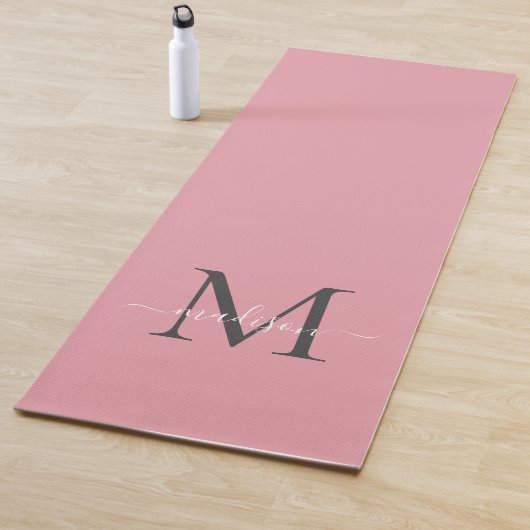Girly Blush Roze Grijs Monogram Elegant Script Yogamat (In situ)