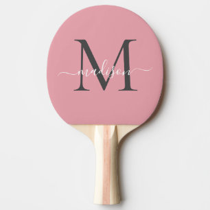 Girly Blush Roze Grijs Monogram Vrouwelijk Script Tafeltennisbatje