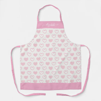 Girly Blush Roze Hart Patroon Vrouwelijk Script Schort
