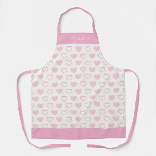 Girly Blush Roze Hart Patroon Vrouwelijk Script Schort (Voorkant)