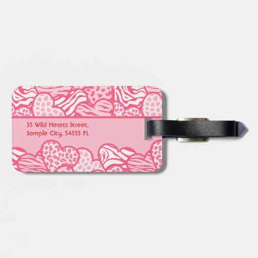 Girly Blush Roze Leuke Dier Print Harten Adres Bagagelabel (Achterkant horizontaal)