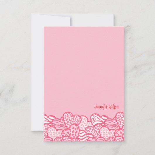 Girly Blush Roze Leuke Dier Print Harten Naam Bedankkaart (Voorkant)