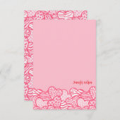 Girly Blush Roze Leuke Dier Print Harten Naam Bedankkaart (Voorkant / Achterkant)