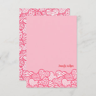Girly Blush Roze Leuke Dier Print Harten Naam Bedankkaart