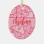 Girly Blush Roze Leuke Dier Print Harten Naam Keramisch Ornament (Rechts)