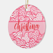 Girly Blush Roze Leuke Dier Print Harten Naam Keramisch Ornament (Links)