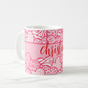 Girly Blush Roze Leuke Dier Print Harten Naam Koffiemok