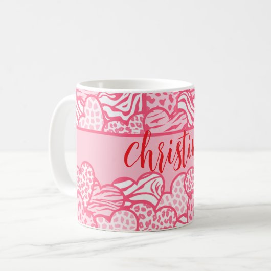 Girly Blush Roze Leuke Dier Print Harten Naam Koffiemok (Voorkant links)