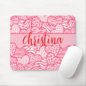 Girly Blush Roze Leuke Dier Print Harten Naam Muismat (Met muis)