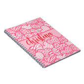 Girly Blush Roze Leuke Dier Print Harten Naam Notitieboek (Rechterzijde)