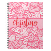 Girly Blush Roze Leuke Dier Print Harten Naam Notitieboek (Voorkant)