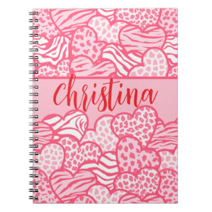 Girly Blush Roze Leuke Dier Print Harten Naam Notitieboek