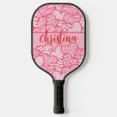 Girly Blush Roze Leuke Dier Print Harten Naam Pickleball Paddle (Voorkant)