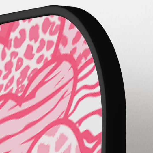 Girly Blush Roze Leuke Dier Print Harten Naam Pickleball Paddle (Links Detail)