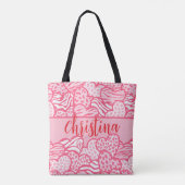 Girly Blush Roze Leuke Dier Print Harten Naam Tote Bag (Achterkant)